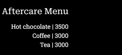 Aftercare Menu
